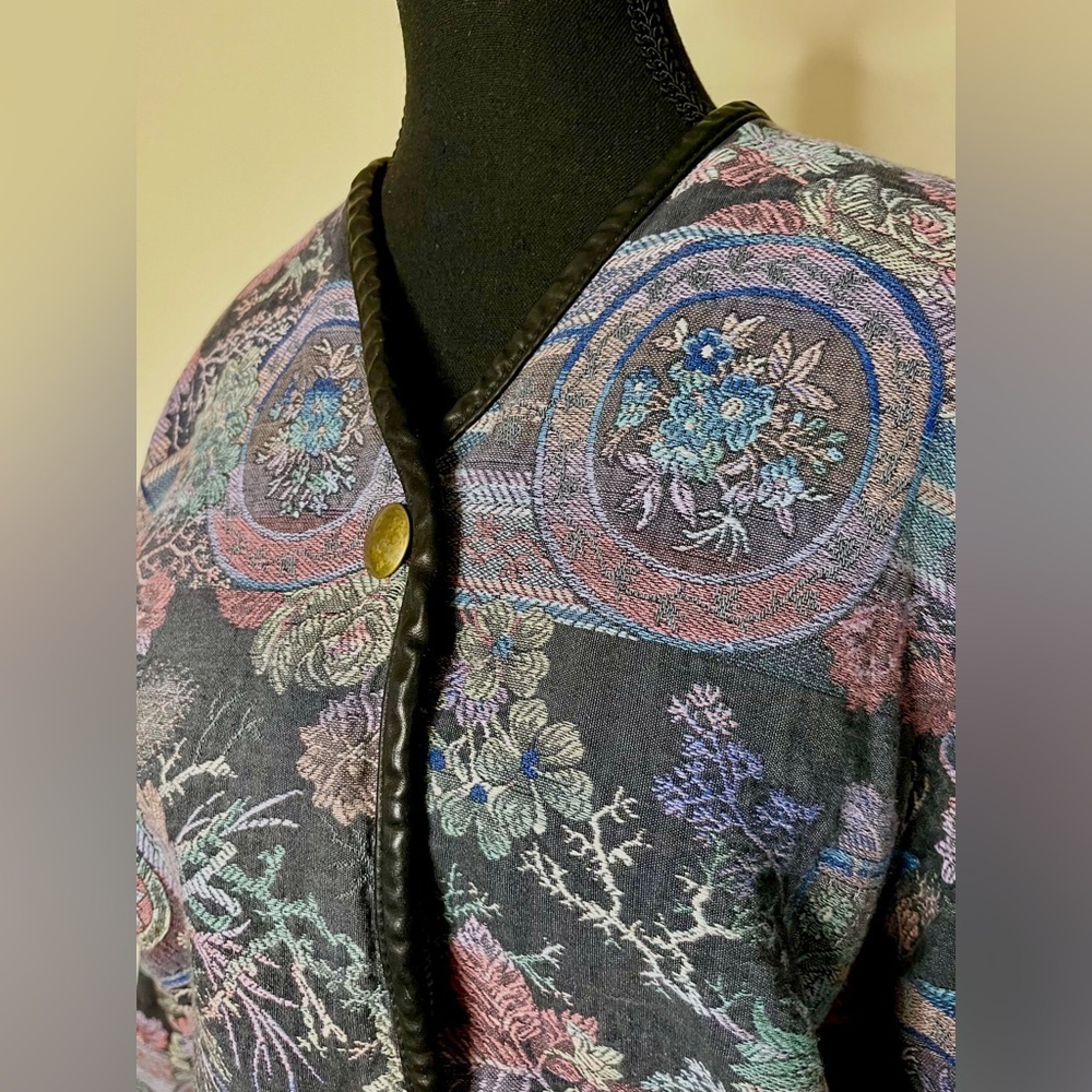 Vintage HBAR tapestry jacket w/snap front,multicolour,leather trim,inner pocket - Picture 4 of 9